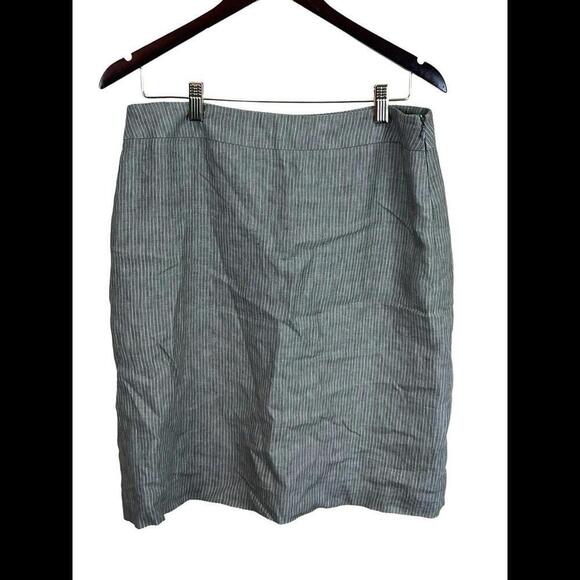Jigsaw Women's Skirt 12 Gray Pin‎ Stripe 100% Linen Midi A-Line - Picture 1 of 4